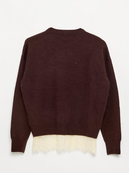 Solid Fine Gauge Sweater with Lace Hem - Kiabi