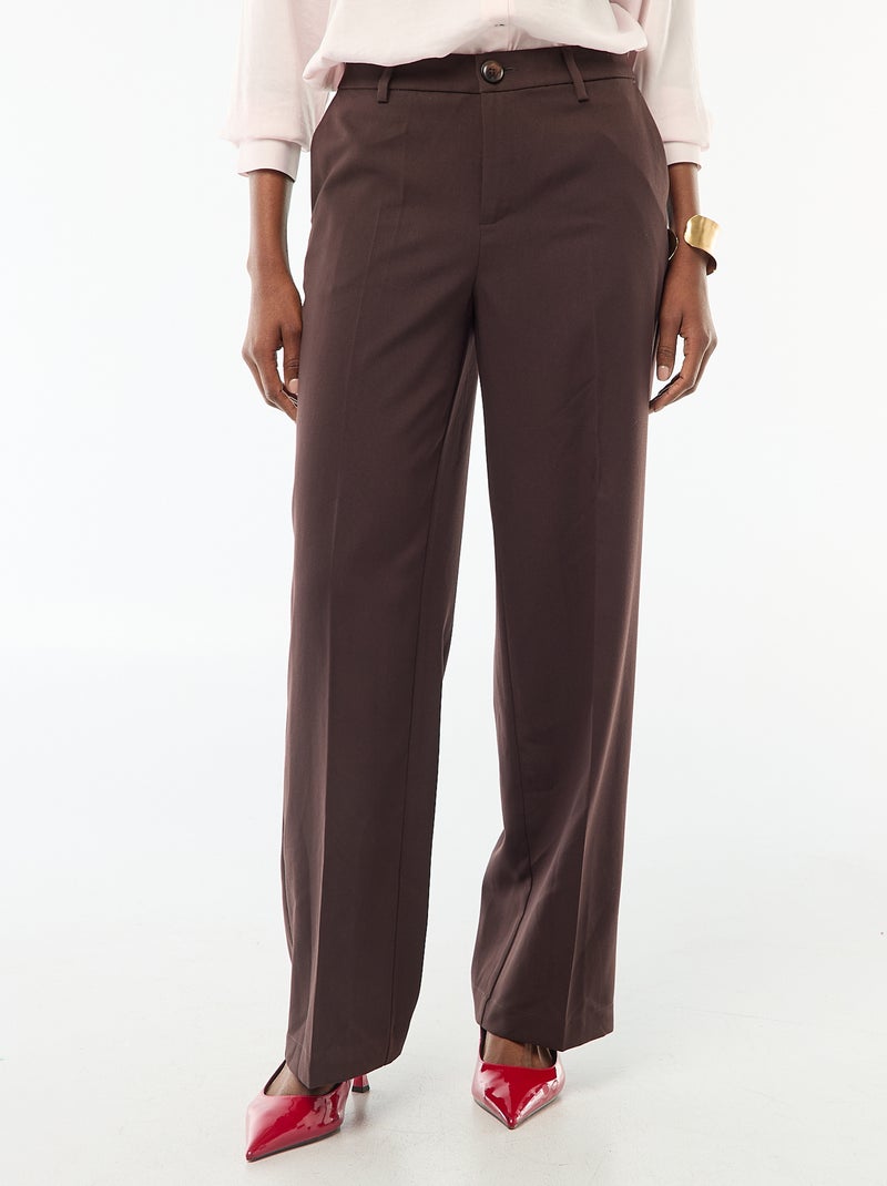 Solid Flowy Wide-Leg Trousers Brown - Kiabi