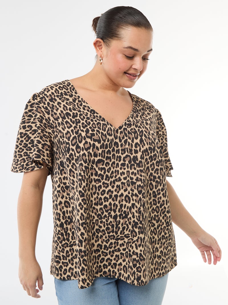 Solid Fluid Short-Sleeved Blouse Beige - Kiabi