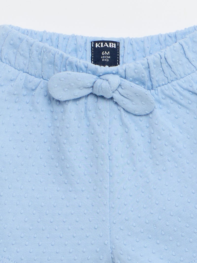 Solid Jacquard Knit Shorts with Decorative Bow Blue - Kiabi