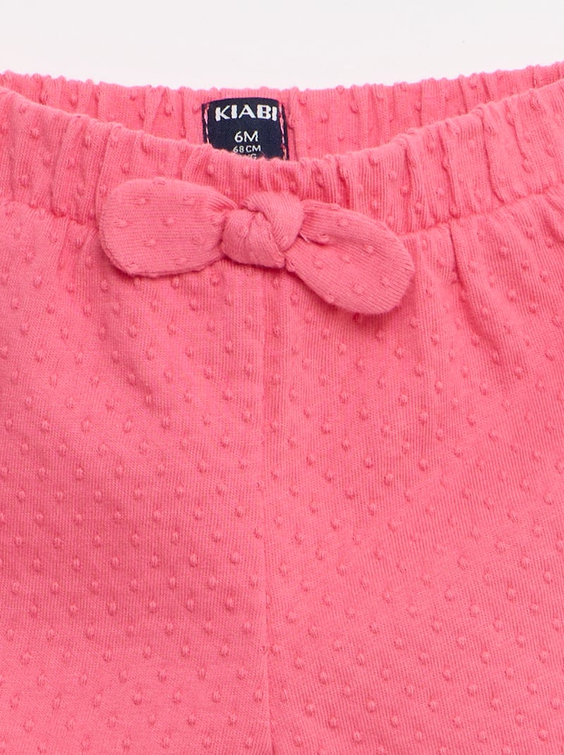 Solid Jacquard Knit Shorts with Decorative Bow Pink - Kiabi