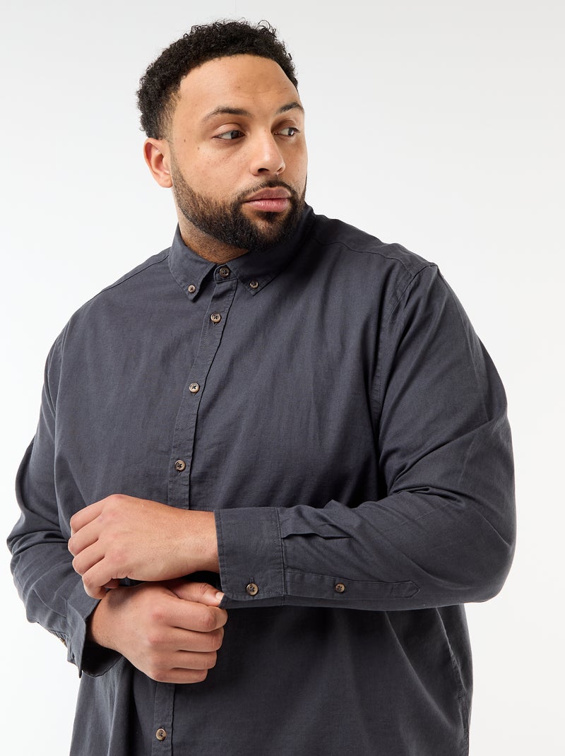 Solid Linen Blend Shirt Blue - Kiabi