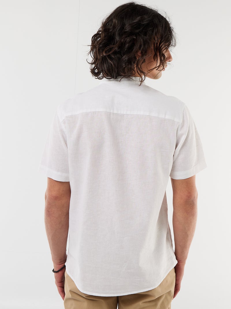 Solid Linen-Blend Short-Sleeve Mao Collar Shirt White - Kiabi