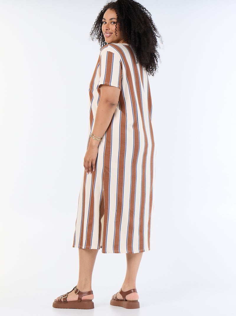 Solid Long T-Shirt Dress Beige - Kiabi