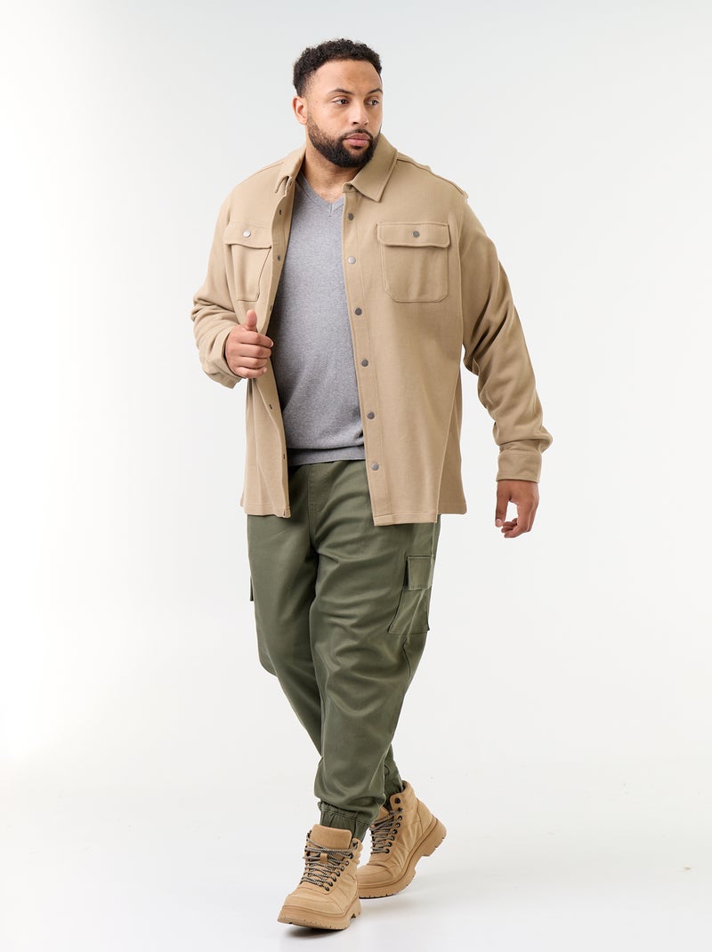Solid Pique Knit Overshirt Beige - Kiabi