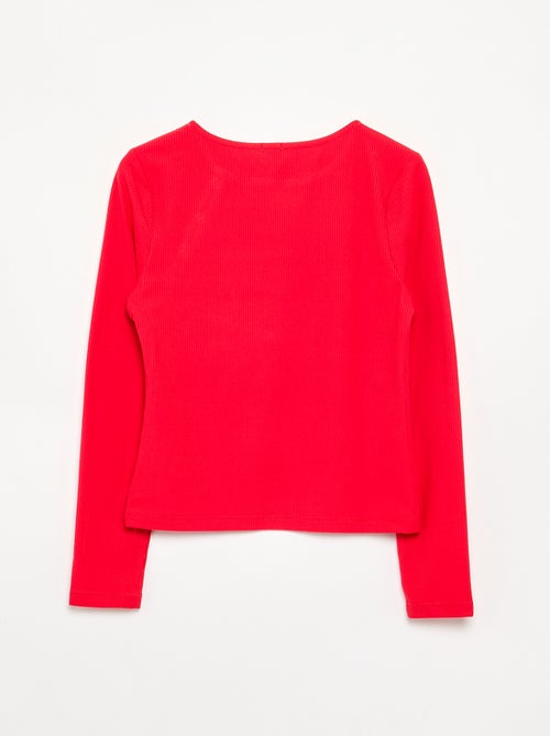 Solid Rib-Knit T-Shirt with Buttoned Shoulder - Kiabi Solid Rib-Knit T-Shirt with Buttoned Shoulder - Kiabi