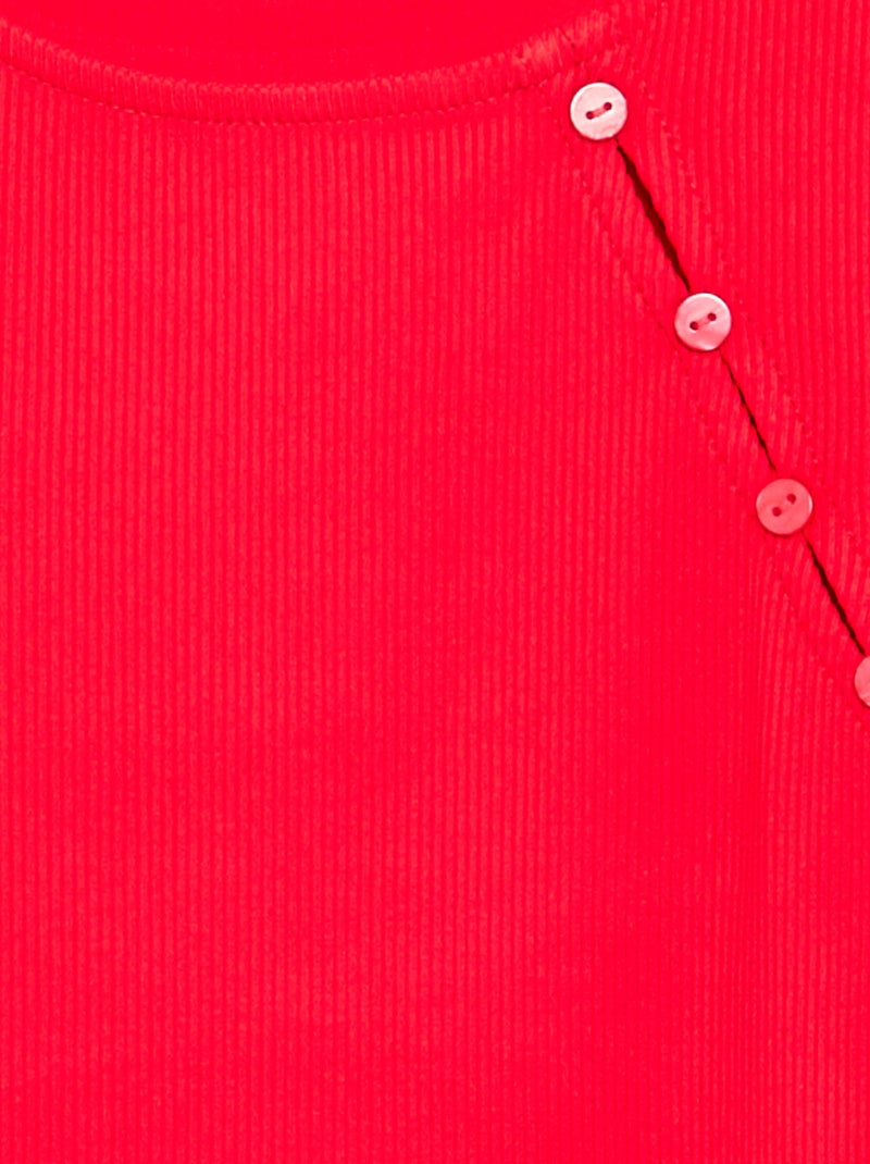 Solid Rib-Knit T-Shirt with Buttoned Shoulder Red - Kiabi