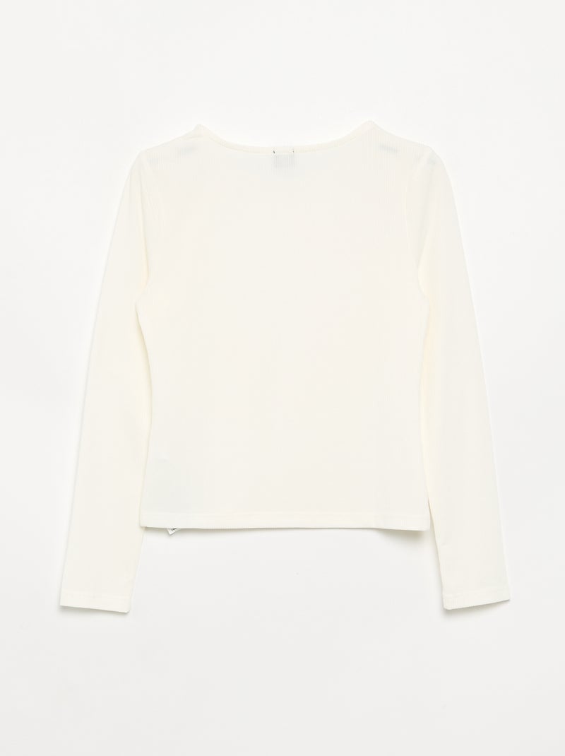 Solid Rib-Knit T-Shirt with Buttoned Shoulder White - Kiabi