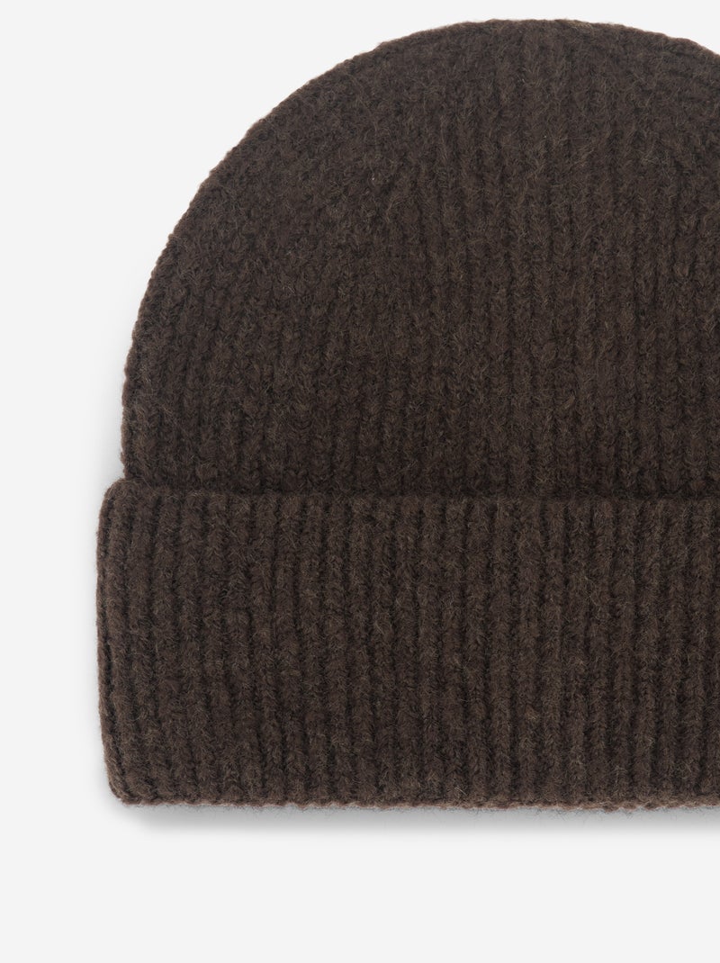 Solid Ribbed Knit Beanie Brown - Kiabi