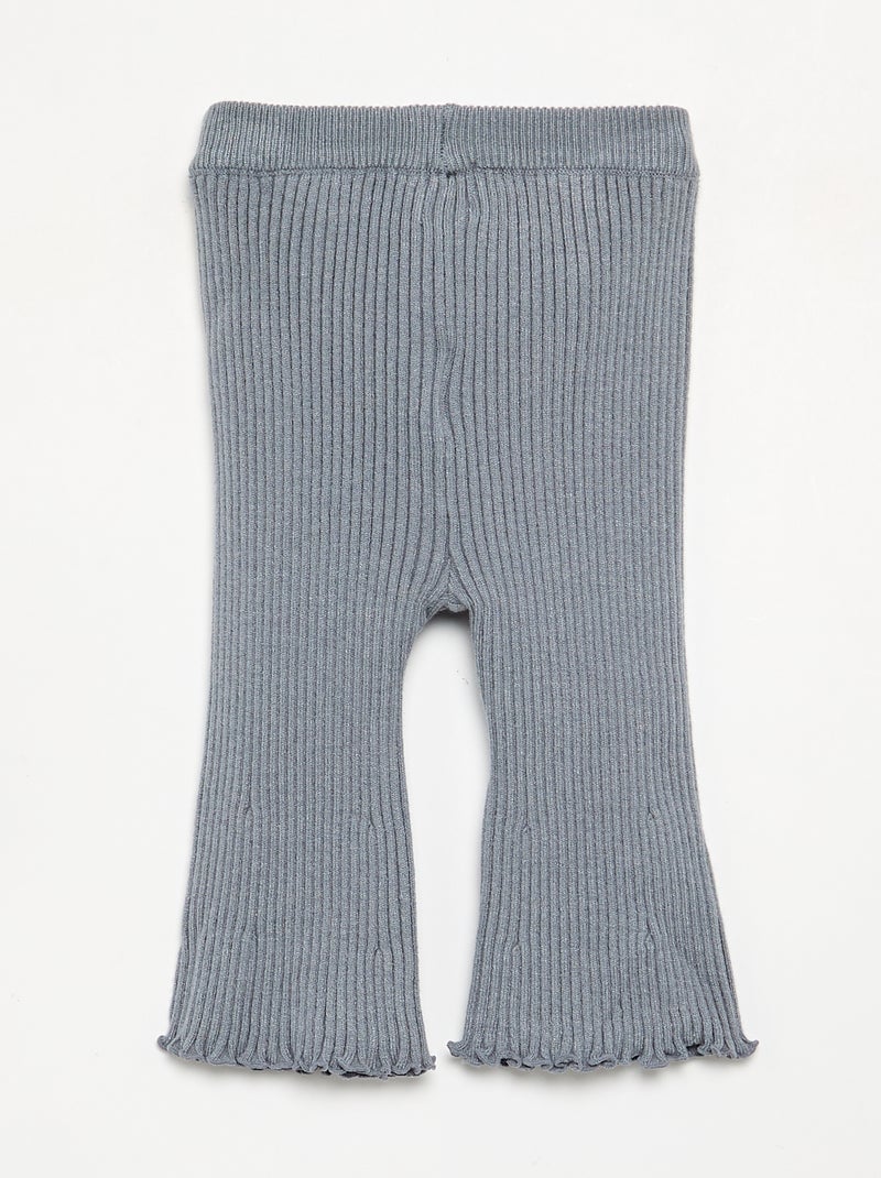 Solid Ribbed Knit Leggings Blue - Kiabi