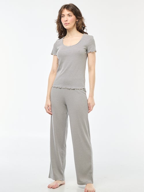 Solid Ribbed Knit Short-Sleeve T-Shirt - Kiabi