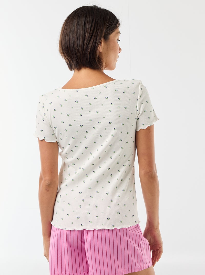 Solid Ribbed Knit Short-Sleeve T-Shirt White - Kiabi