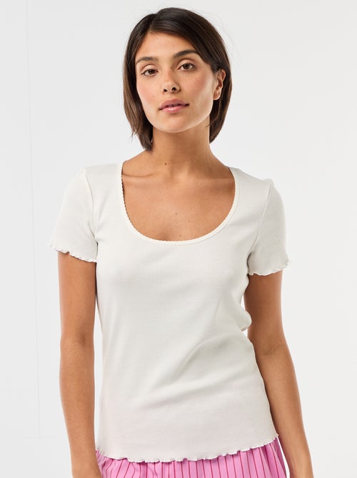 Solid Ribbed Knit Short-Sleeve T-Shirt - Kiabi