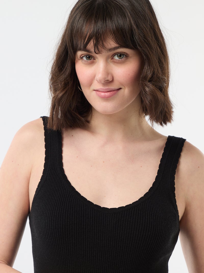 Solid Ribbed Tank Top Black - Kiabi