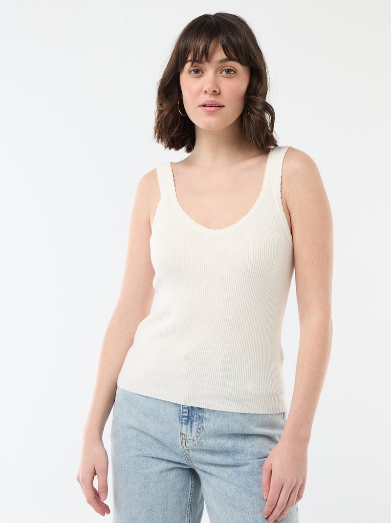 Solid Ribbed Tank Top White - Kiabi