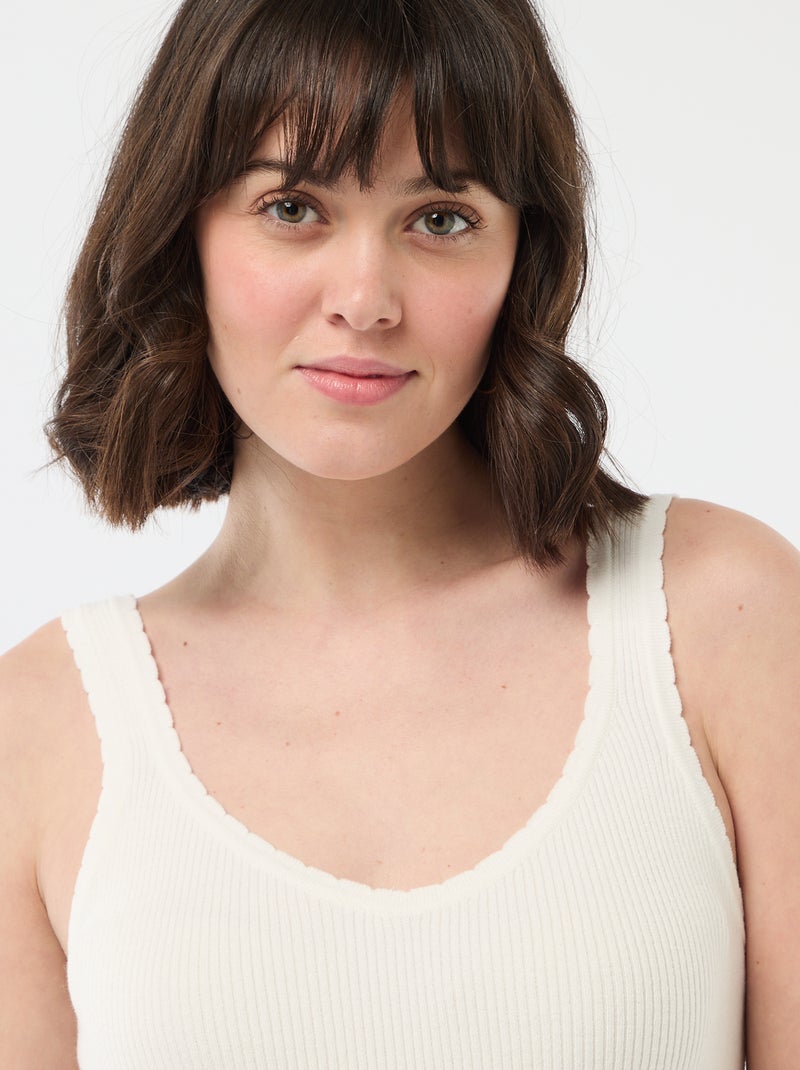 Solid Ribbed Tank Top White - Kiabi