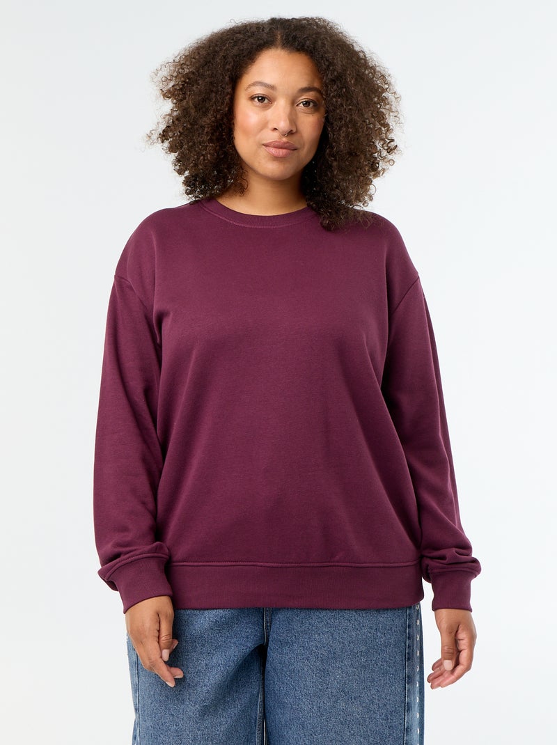 Solid Round Neck French Terry Sweatshirt Pink - Kiabi