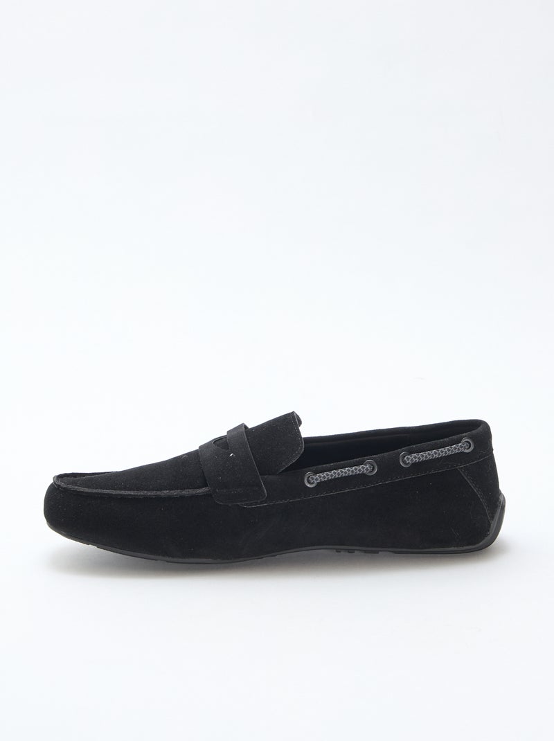 Solid Suede-Effect Boat Moccasins Black - Kiabi