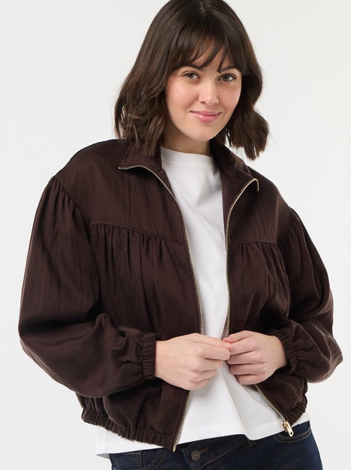 Solid Zip-Up Jacket with Puff Sleeves - Kiabi