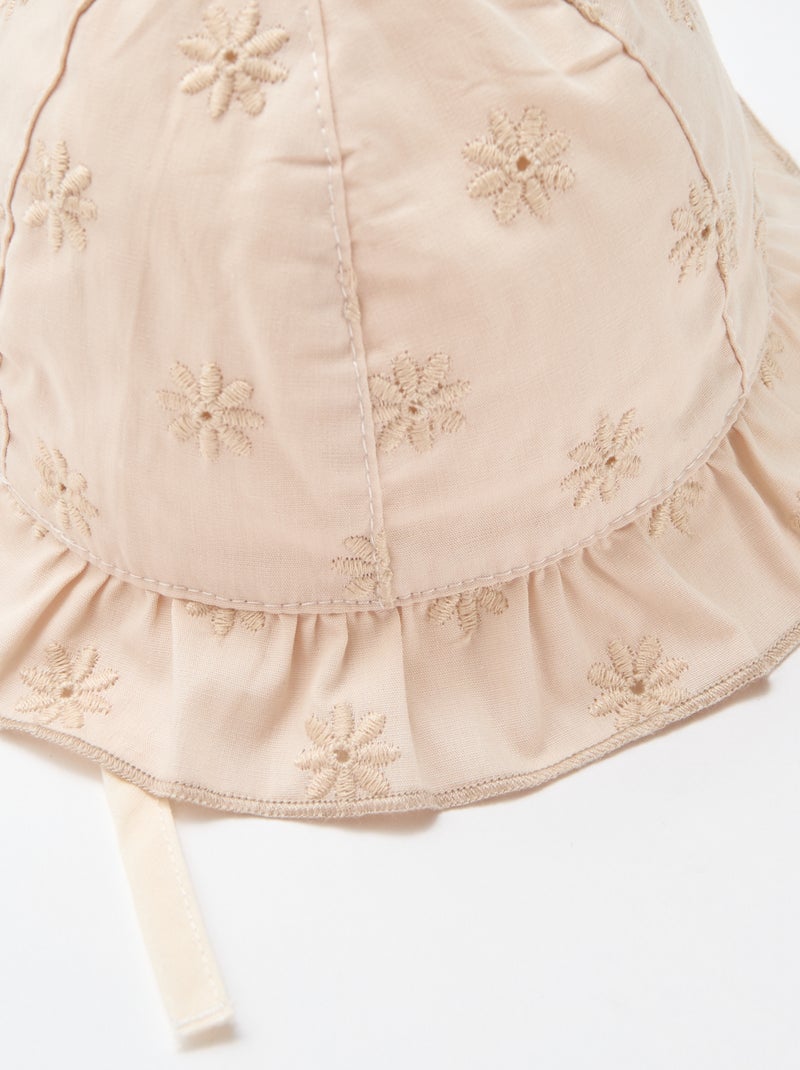 Sonnenhut mit Rüschen und gestickten Blumen Weiß - Kiabi