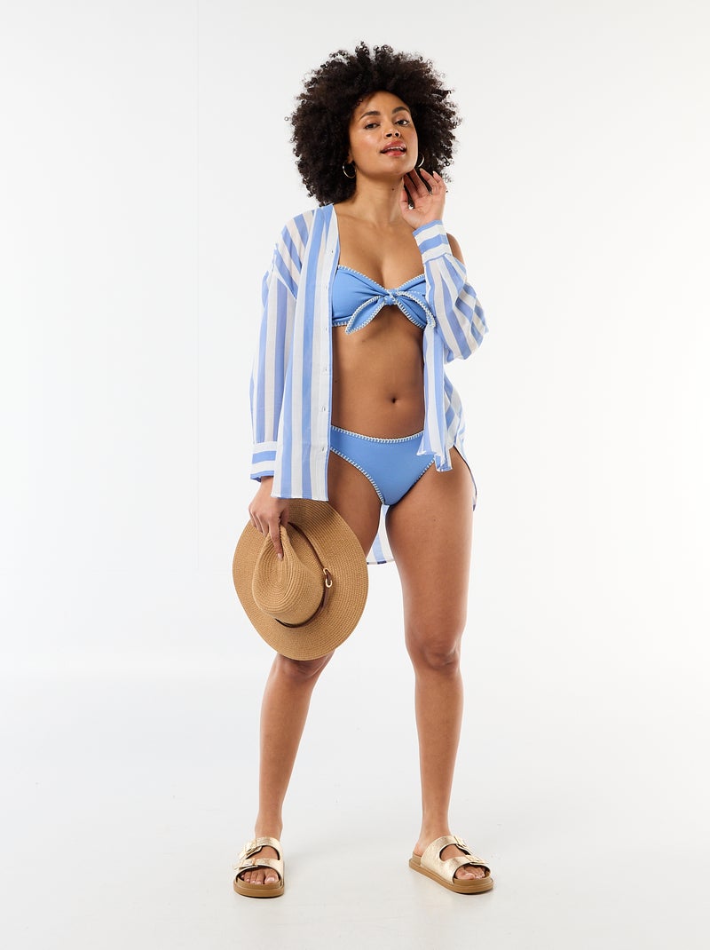 Soutien-gorge bandeau avec surpiqûres contrastées Bleu - Kiabi