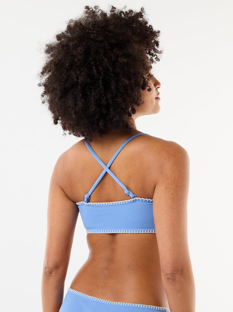 Soutien-gorge bandeau avec surpiqûres contrastées Bleu - Kiabi