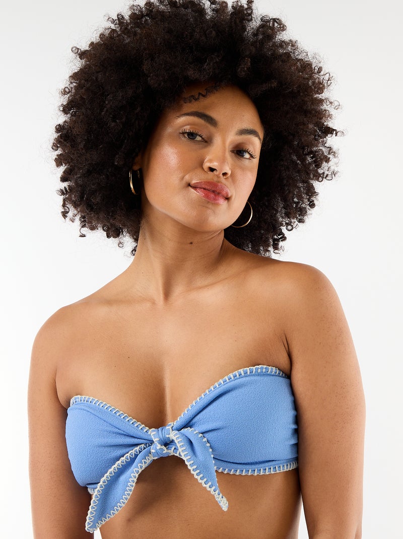 Soutien-gorge bandeau avec surpiqûres contrastées Bleu - Kiabi