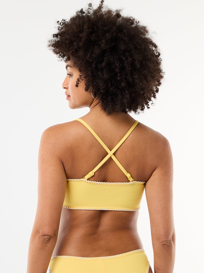 Soutien-gorge bandeau avec surpiqûres contrastées Jaune - Kiabi