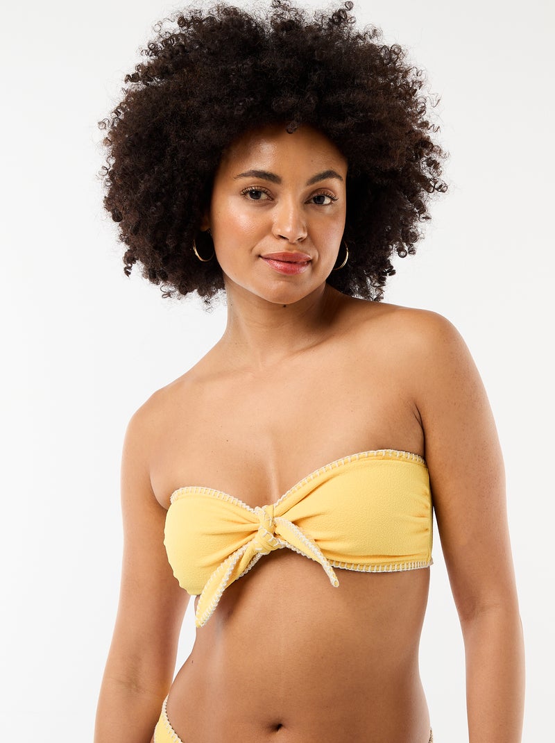 Soutien-gorge bandeau avec surpiqûres contrastées Jaune - Kiabi