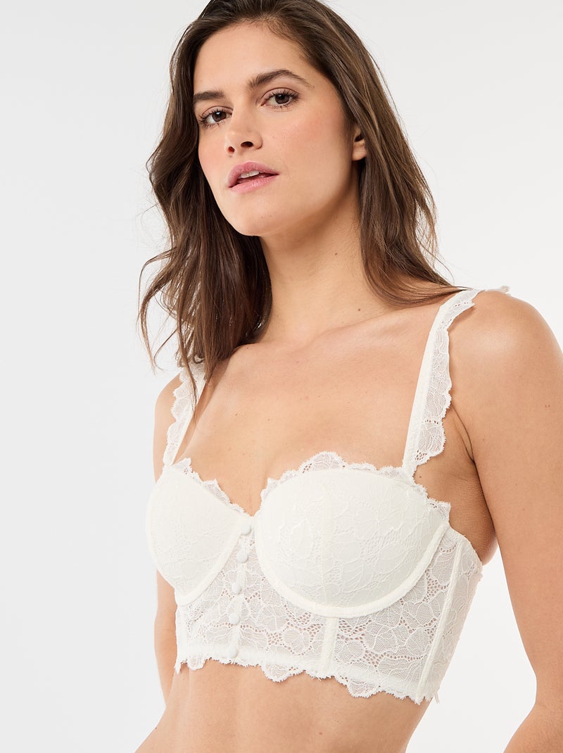Soutien-gorge bustier en dentelle satinée Blanc - Kiabi