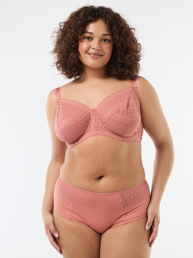 Soutien-gorge corbeille en dentelle ajourée Rose - Kiabi