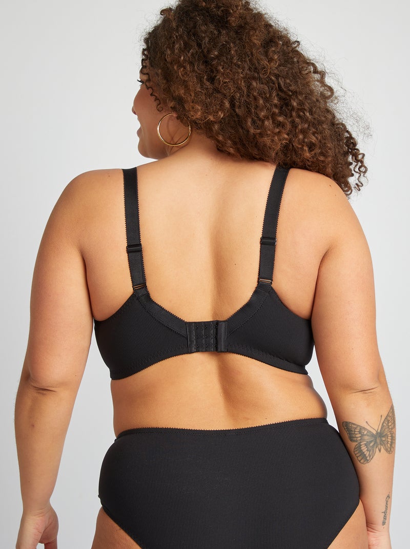 Soutien-gorge corbeille en microfibre côtelée Noir - Kiabi