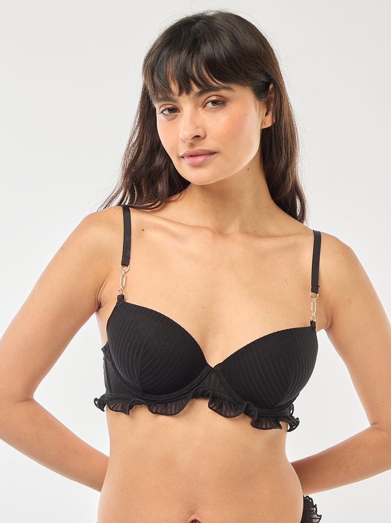 Soutien-gorge corbeille en tulle rayé Noir - Kiabi