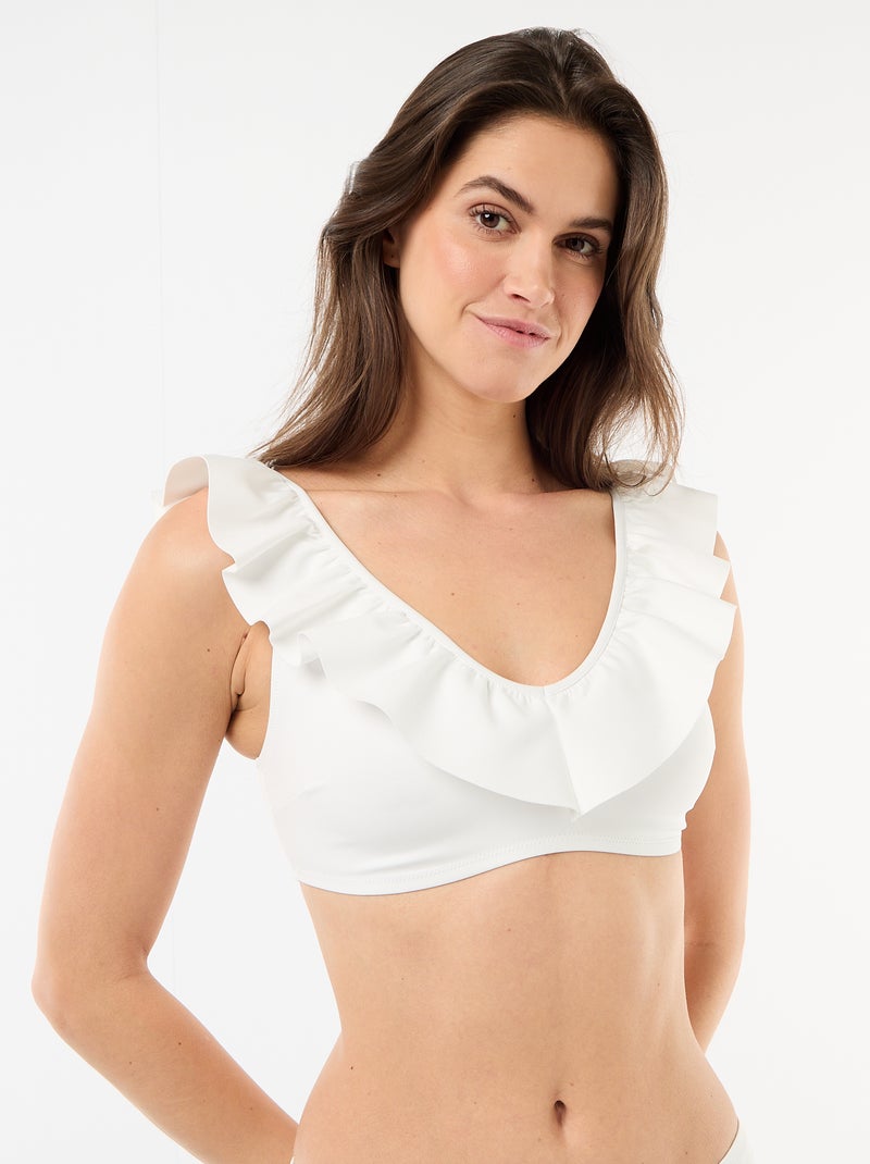 Soutien-gorge de bain volanté en microfibre souple Blanc - Kiabi