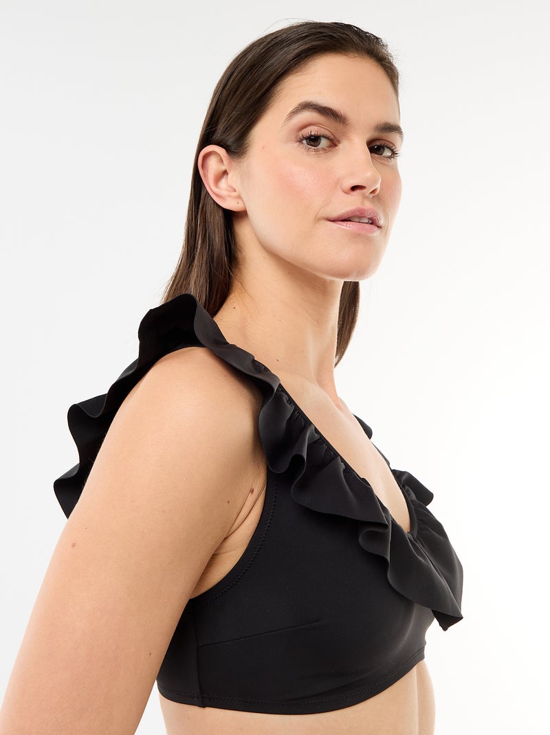 Soutien-gorge de bain volanté en microfibre souple Noir - Kiabi