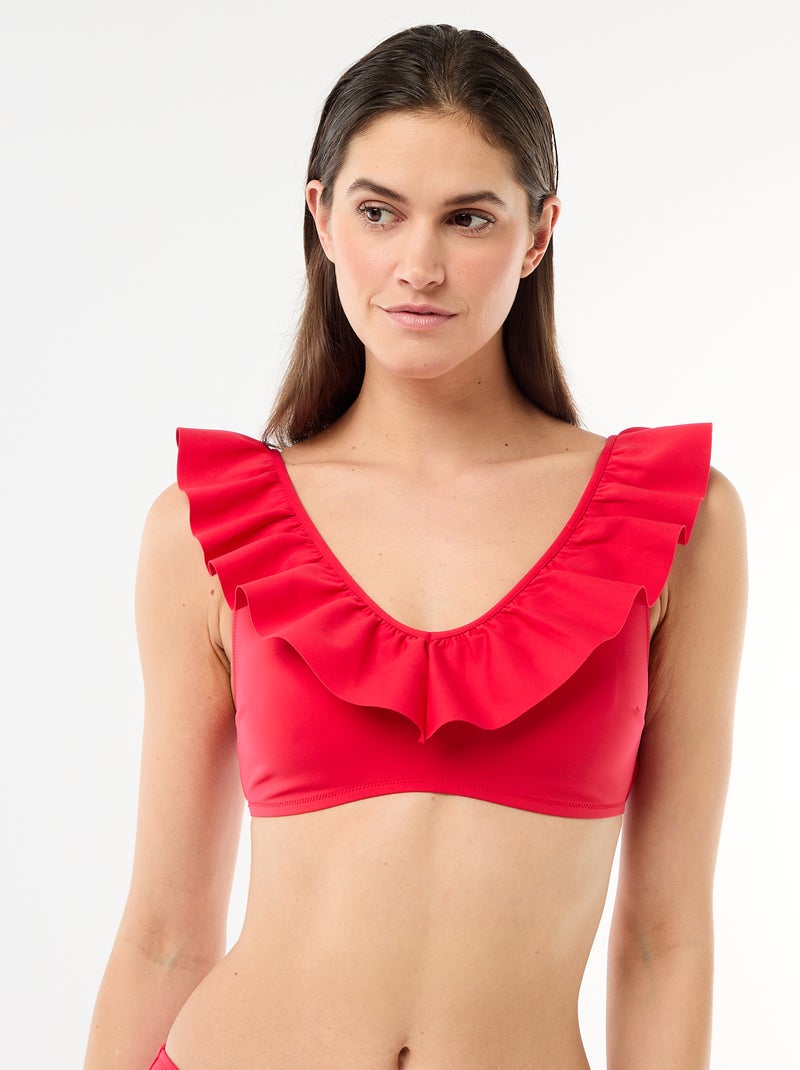 Soutien-gorge de bain volanté en microfibre souple Rouge - Kiabi