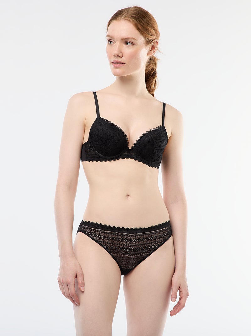 Soutien-gorge push-up en dentelle Noir - Kiabi