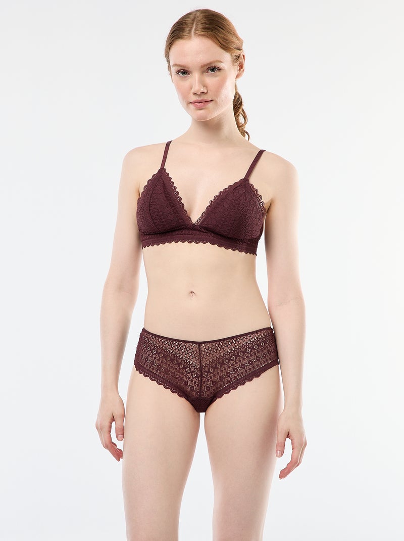 Soutien-gorge triangle en dentelle Marron - Kiabi