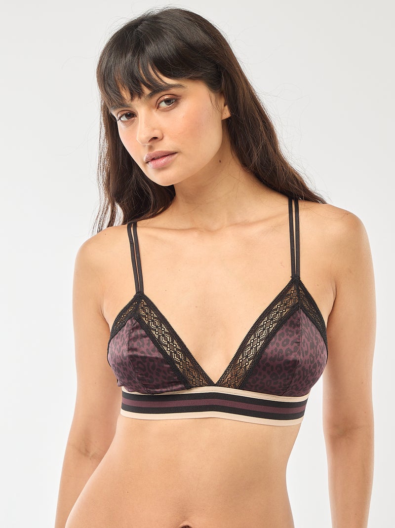 Soutien-gorge triangle satiné imprimé léopard Violet - Kiabi