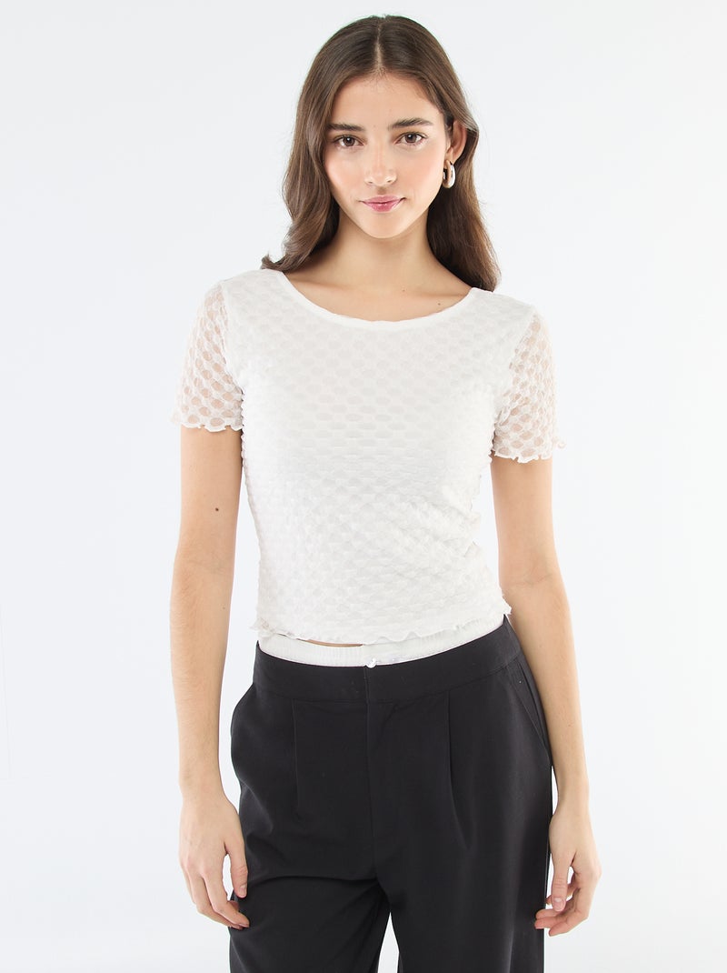 Spitzen-T-Shirt mit tiefem Rückenausschnitt Weiß - Kiabi