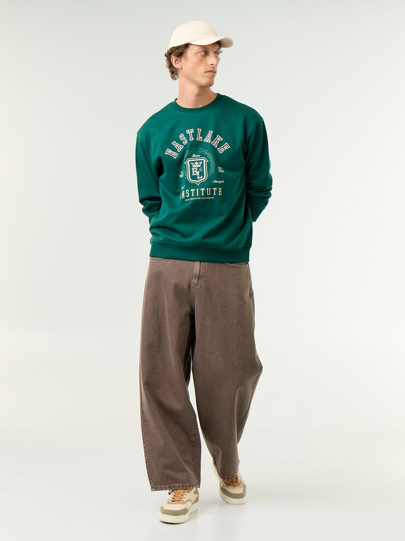 Sportswear style sweatshirt with embroidered lettering Green - Kiabi