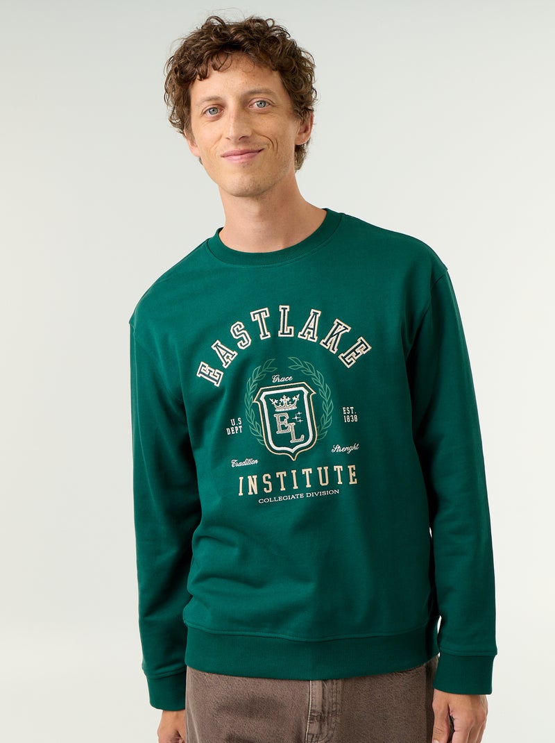 Sportswear style sweatshirt with embroidered lettering Green - Kiabi