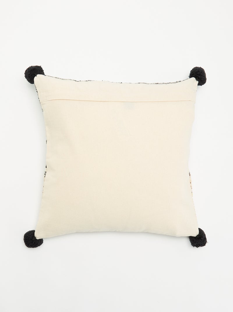 Square cushion cover with pompoms Black - Kiabi