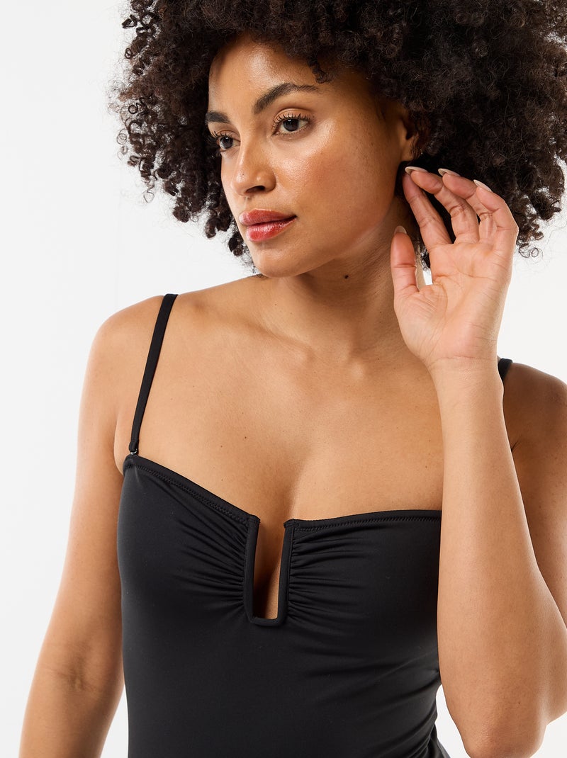 Square Neck One-Piece Swimsuit Black - Kiabi