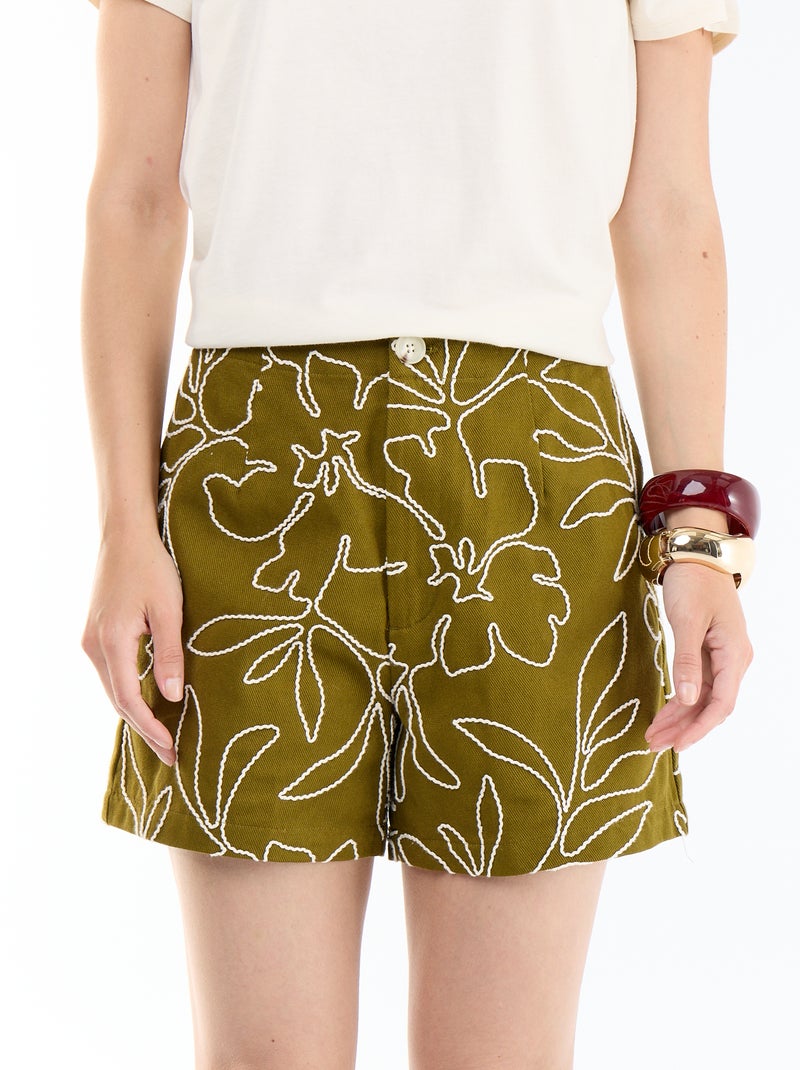 Standard-fit shorts with embroidery Green - Kiabi