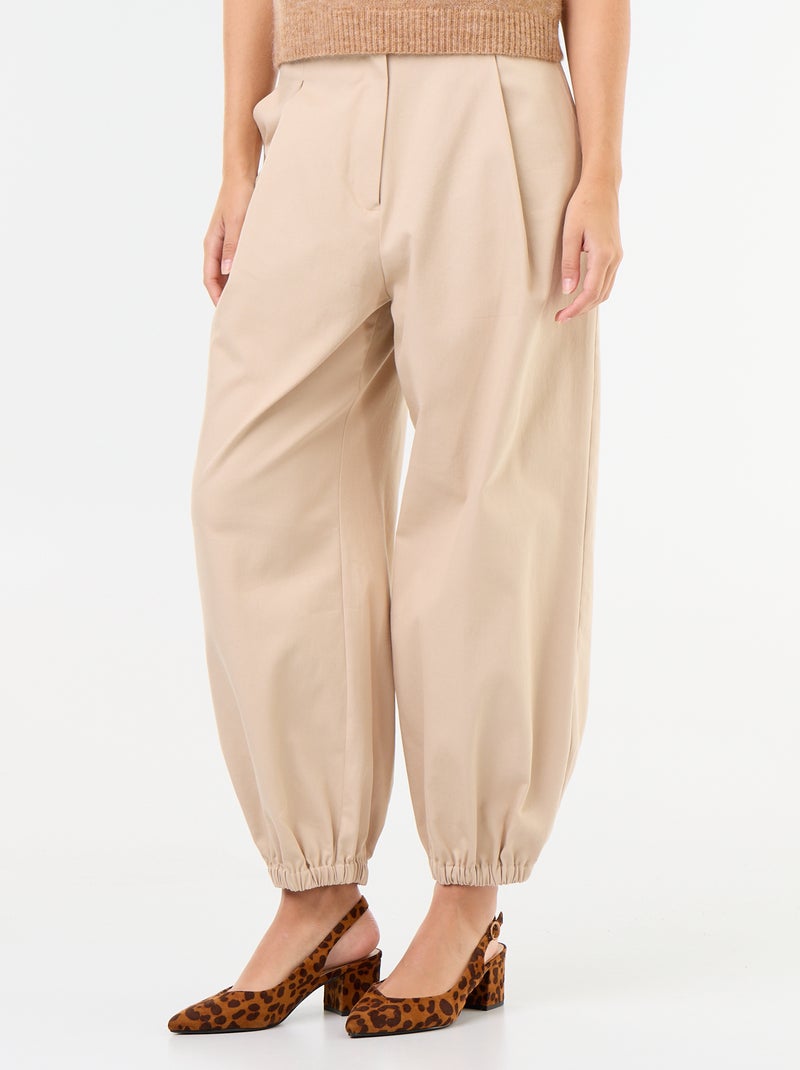 Statement Wide-Leg Trousers with Elasticated Cuffs Beige - Kiabi