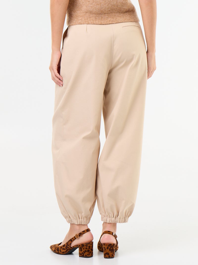 Statement Wide-Leg Trousers with Elasticated Cuffs Beige - Kiabi