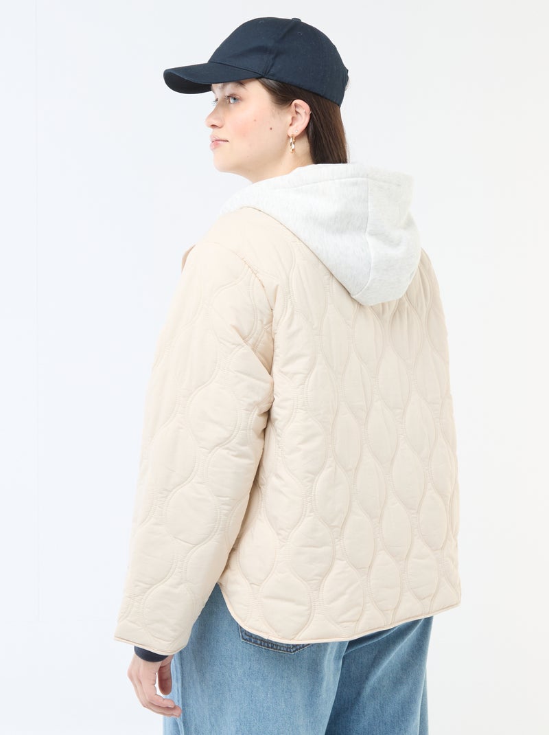 Steppjacke mit Kapuze und abnehmbarem Fleece-Einsatz Beige - Kiabi