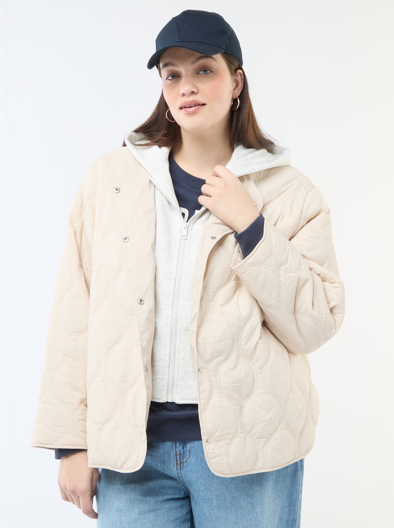 Steppjacke mit Kapuze und abnehmbarem Fleece-Einsatz Beige - Kiabi