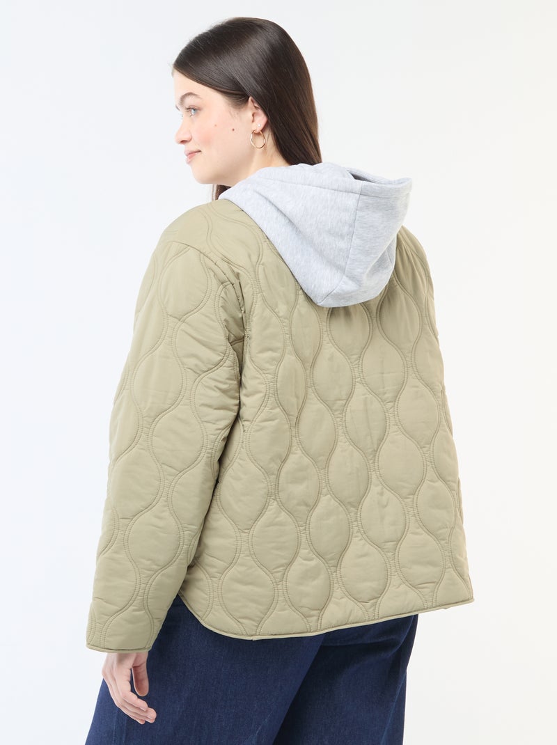 Steppjacke mit Kapuze und abnehmbarem Fleece-Einsatz Grün - Kiabi